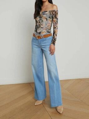 L'AGENCE Joanne Wide Leg Low Rise Jeans Denim Pants 29 Amherst NWT